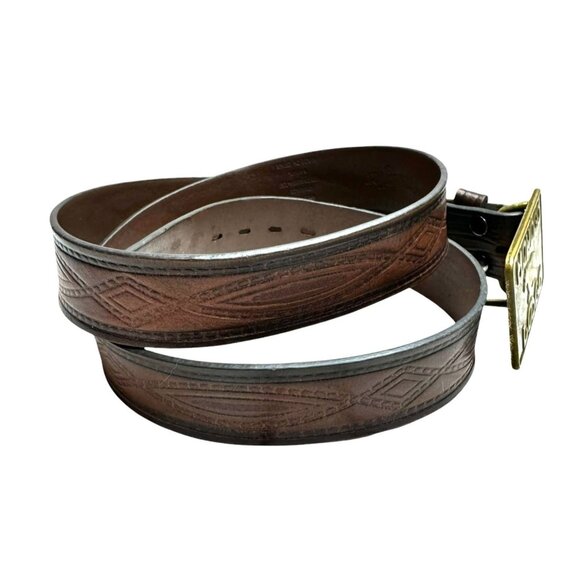 Vintage Wrangler Mowogo Lodge Brass Buckle Brown & Black Tooled Detachable Leath - Picture 3 of 11